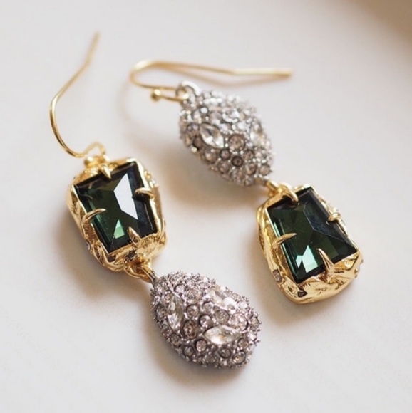 Alexis Bittar Emerald Drop Earring Dipped in Fine 14k Gold Embellished Crystals - Picture 6 of 9